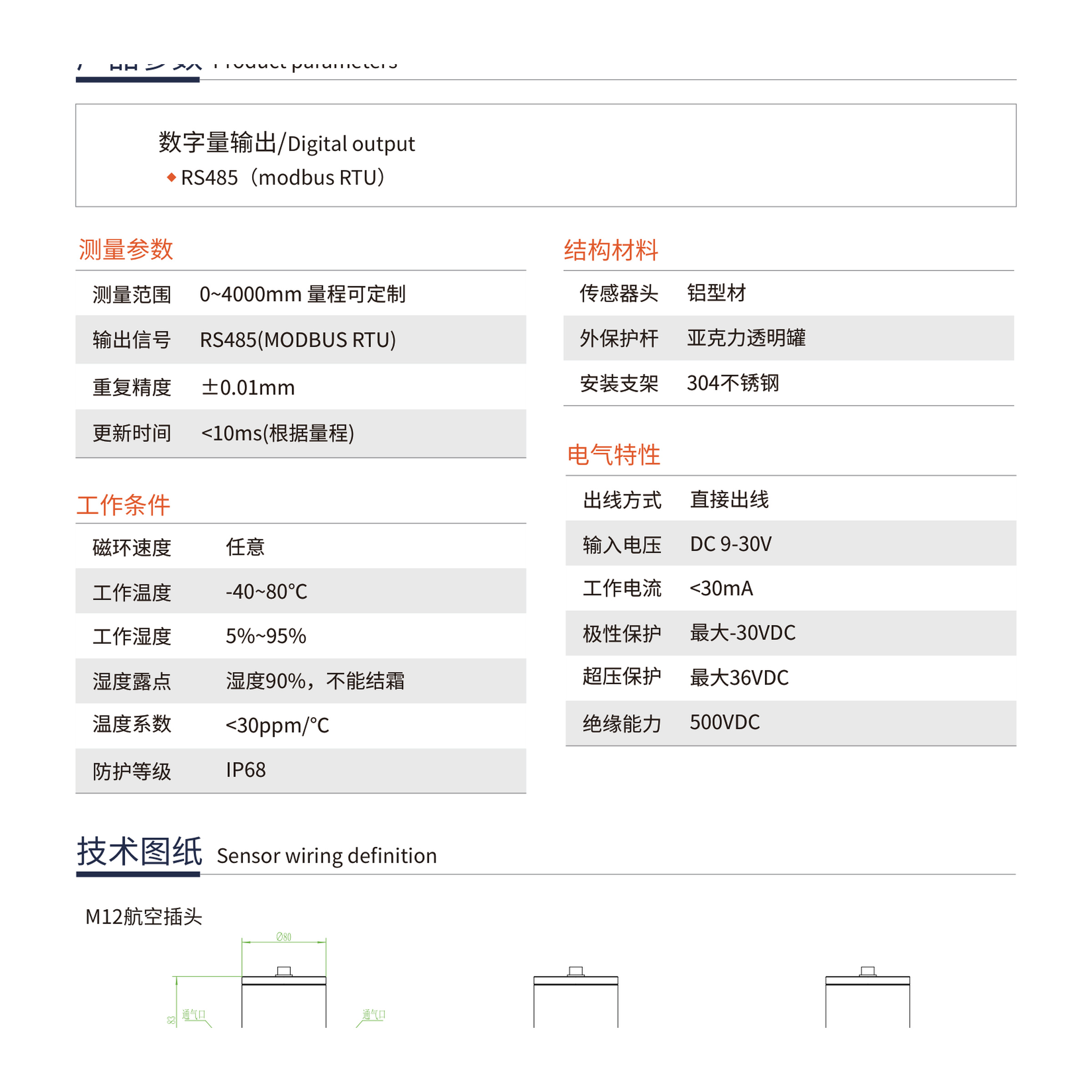 磁致伸缩静力水准仪规格参数图