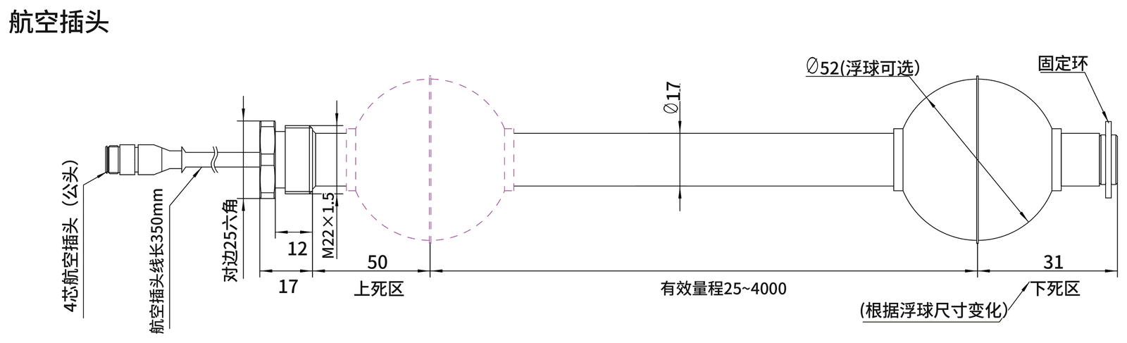 SGM-LK10 细杆磁致伸缩液位传感器 外形尺寸图