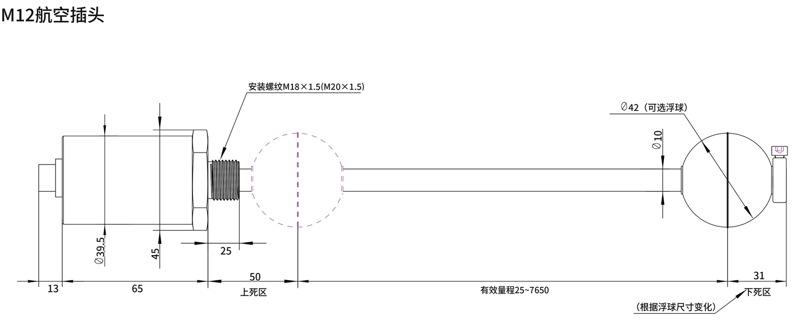 SGM-LS10 不锈钢磁致伸缩液位计 外形尺寸图