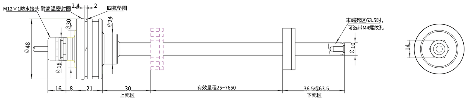 SGM-PF20 嵌入式磁致伸缩位移传感器 外形尺寸图