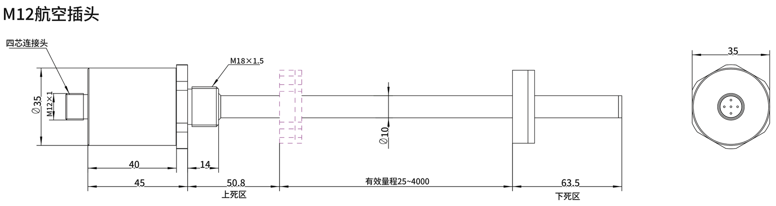 SGM-PR40 紧凑杆式磁致伸缩位移传感器 外形尺寸图