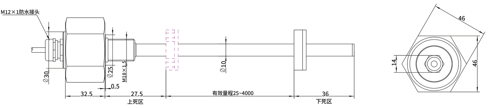SGM-PR50 小型磁致伸缩位移传感器 外形尺寸图